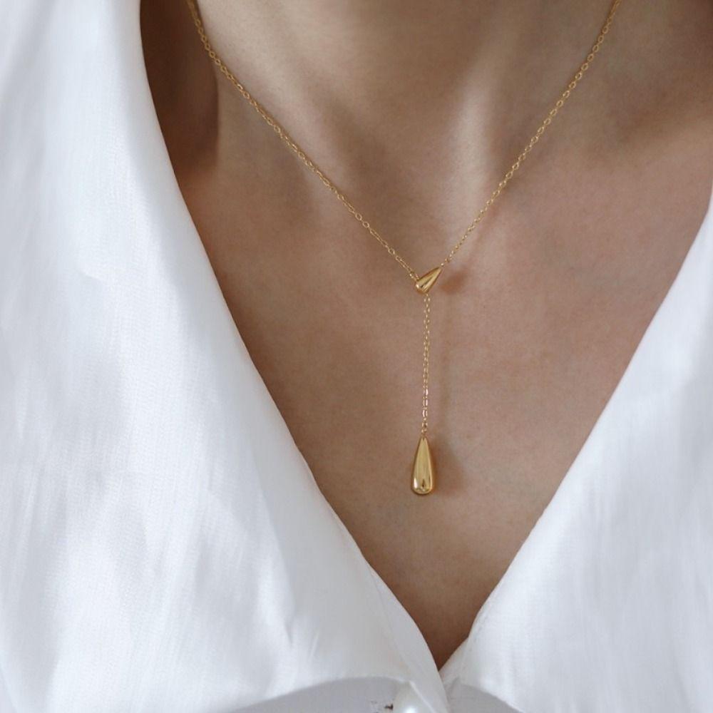 Adjustable Water Drop Tassel Necklace Y-shaped Collarbone Chain Metal Necklace  Jewelry Gifts