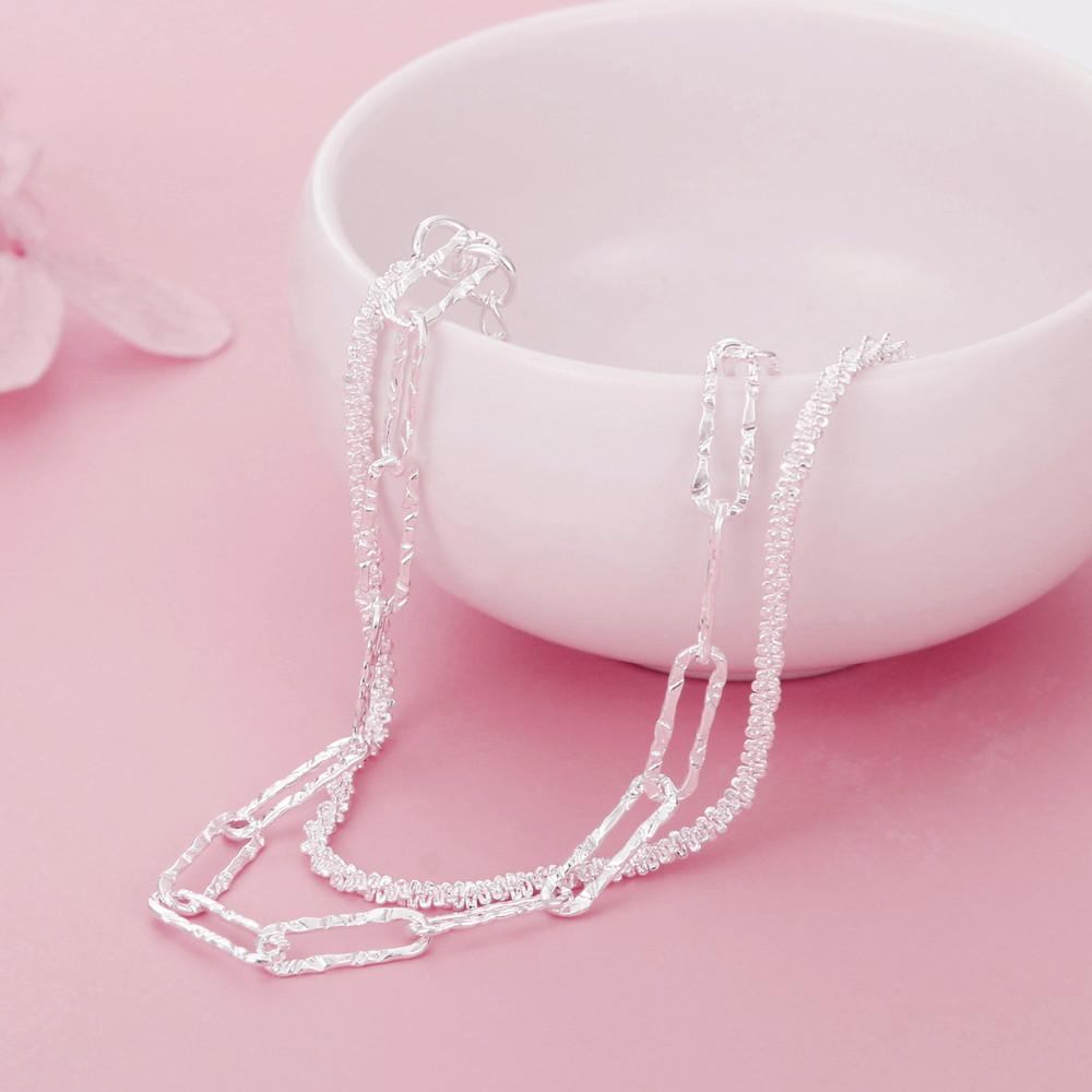 Charm 925 Stamp Silver Classic Double Geometric Chain Necklaces for Women Fashion Designer Party Wedding Jewelry Holiday Gifts
