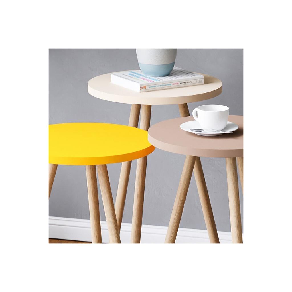 Красочный журнальный столик с тройным вложением, деревянные ножки, круглый пастельный дизайн, серый, белый, капучино