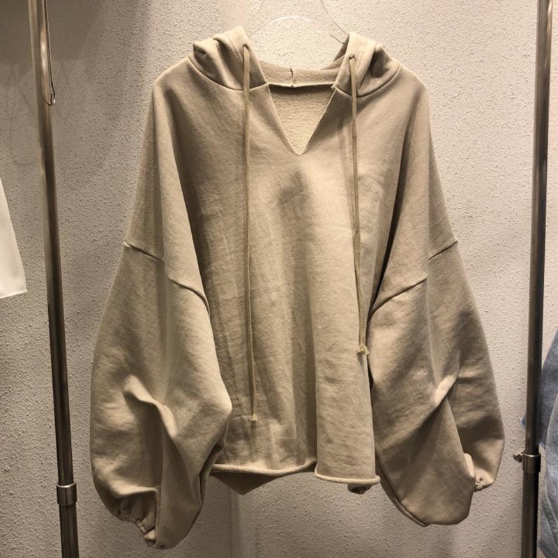 Женский хлопковый свитер оверсайз с капюшоном - корейский стиль осень/зима 2023 г. (Подходит для веса до 200 фунтов)