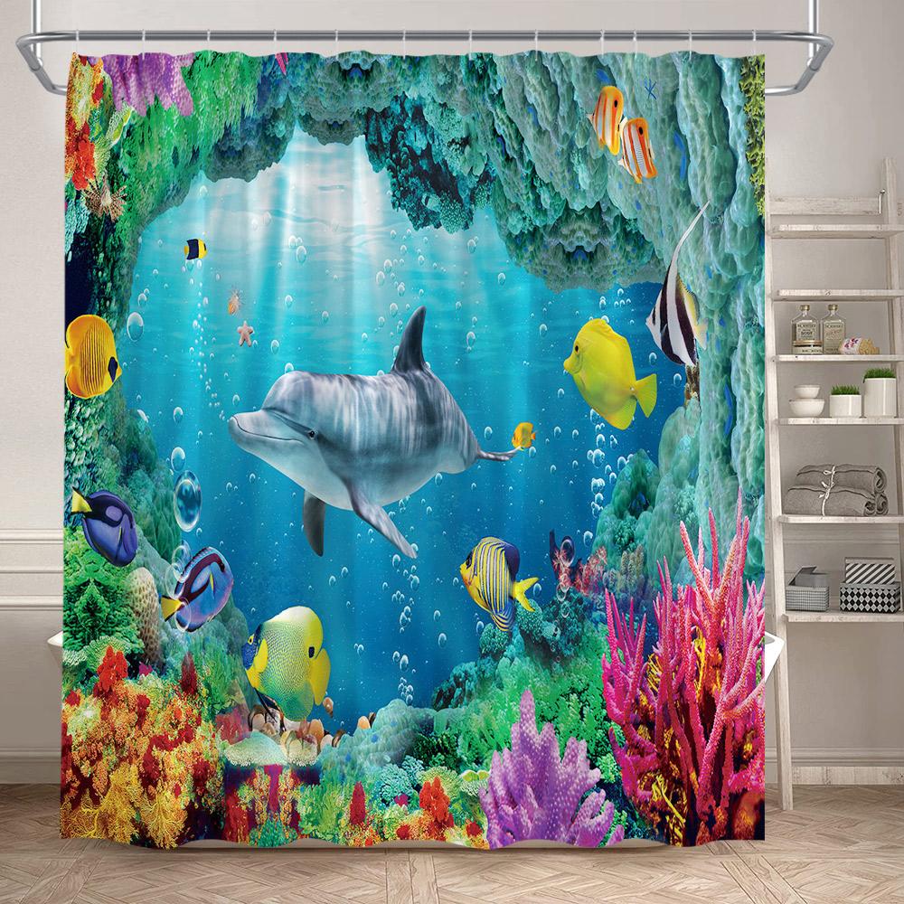 Морские животные Морская черепаха Шторки для душа Тропические рыбы Кораллы Подводная природа Пейзаж Детская занавеска для ванной Домашний декор для ванной комнаты