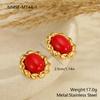 GEMCHIC Women's Stainless Steel Natural Stone Earrings Vintage Stud Earrings Fashion Geometric Circle Earrings for Women