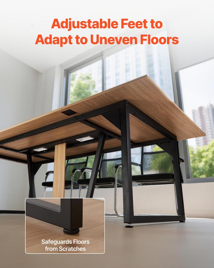 VEVOR Conference Table, 2400 mm Office Meeting Table for 10 Person, Modern Rectangle Seminar Desk with Metal Legs