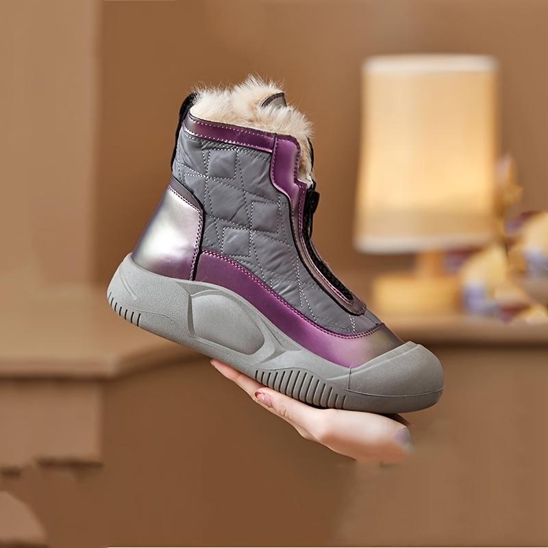 Новое поступление женских стеганых зимних сапог длиной до середины голени - водонепроницаемые, нескользящие, с утолщенной плюшевой подкладкой, застежкой-молнией, круглым носком, плоским каблуком