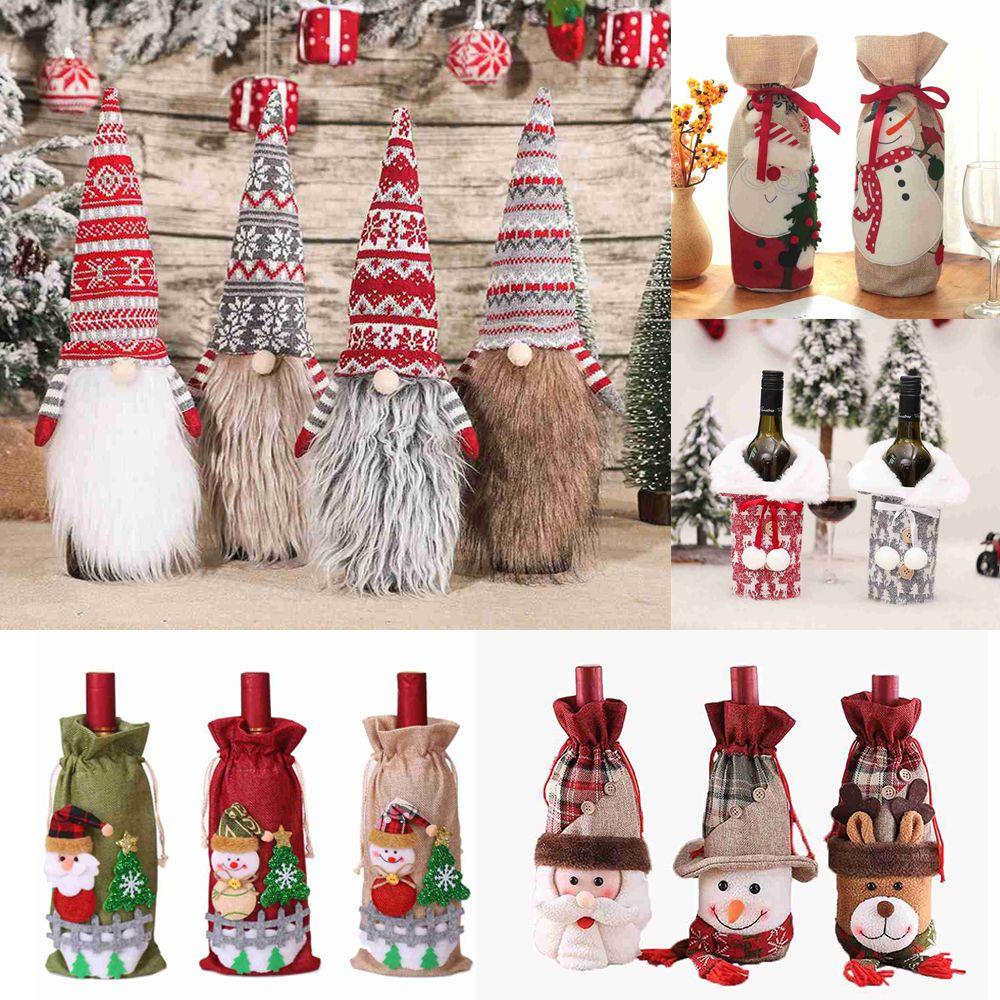 Dinner Party Table Decor Snowman Santa Claus Christmas Ornaments Bottle Dress Up Wine Bottle Cover