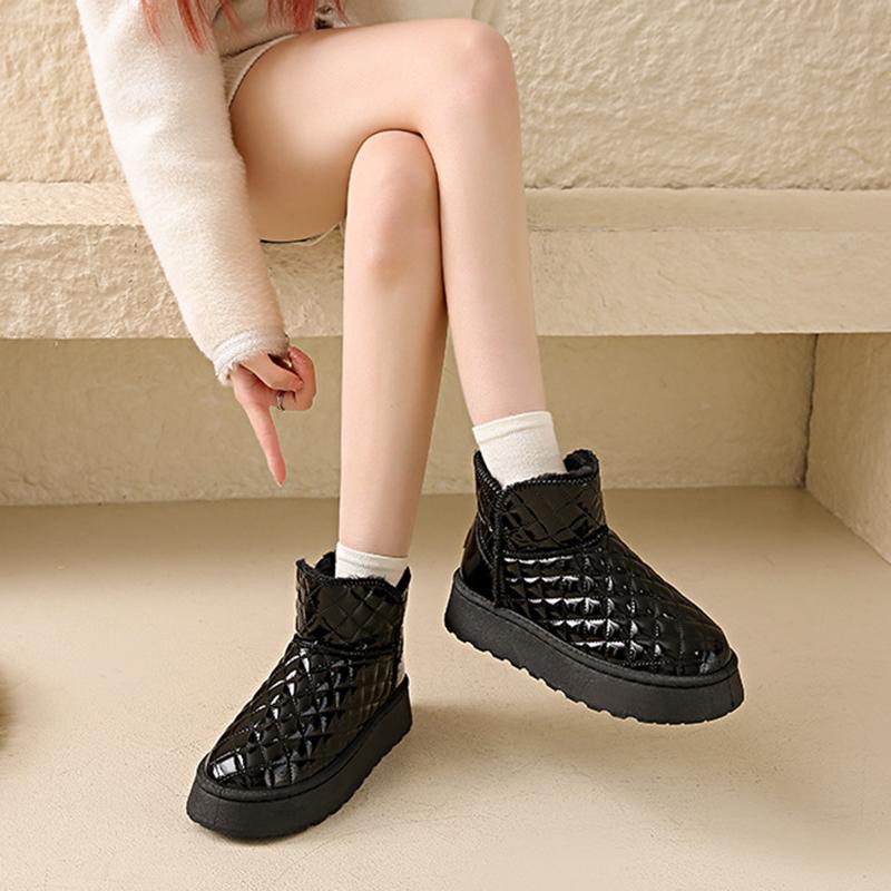 Осенние и зимние зимние ботинки на толстой подошве для женщин, с меховой вставкой, водонепроницаемые и плюшевые, утолщенные, теплые, из кожи и хлопка