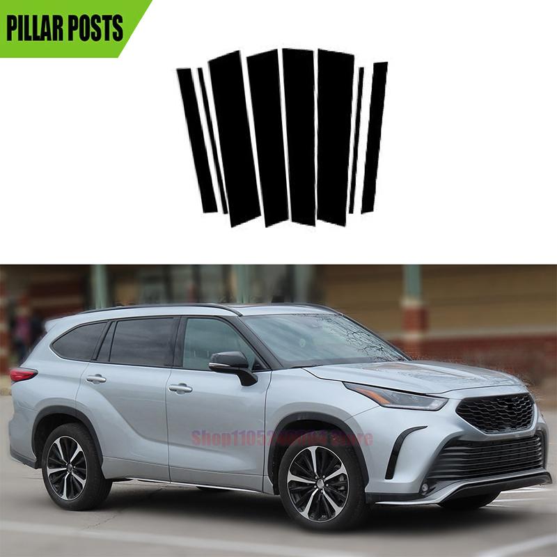 Gloss Black Pillar Posts Fit For Toyota Highlander Kluger Door Trim Moulding Window Sticker Cover Decor 8Pcs