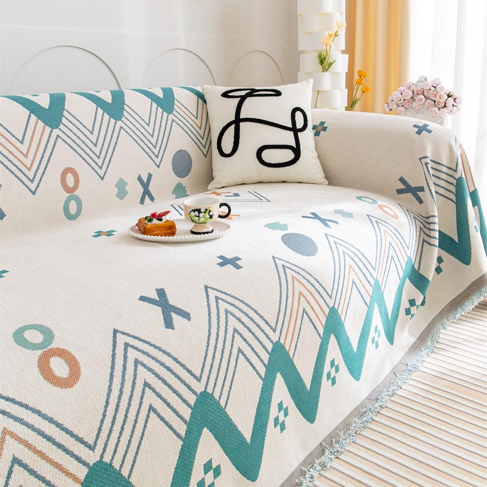 Мягкие диванные полотенца с весенним геометрическим узором, одеяла для кемпинга, пикника, анти-кошачье полотенце, INS, хлопковый коврик для дивана с защитой от царапин