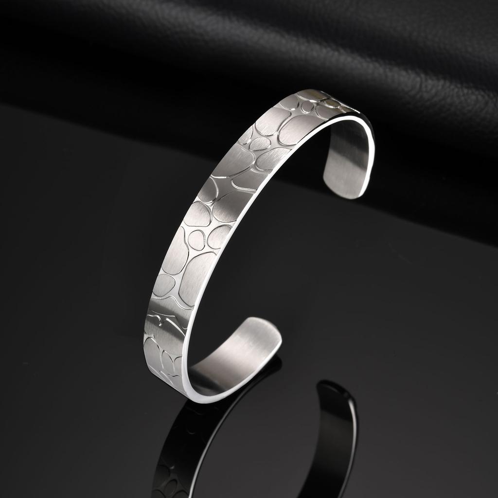 Stainless Steel Hammered Opening Bangle for Men, Minimalist Chunky Cuff Bangle Bracelets, Fashion Punk Jewelry Gift