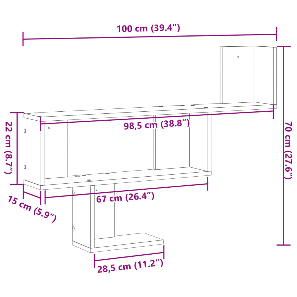 Wall Shelf Gray Sonoma 100x15x70 cm Particleboard