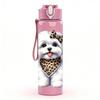 1PC White Poodle Dog Bandana Art 750ml Color Plastic Sports Water Bottle Leakproof Flip Straw Lid Suitable for Sports Office Home Use