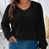Женская мода, осенние и зимние модели, однотонные блузки больших размеров, Свободная футболка с v-образным вырезом и капюшоном, длинными рукавами и полосками с начесом