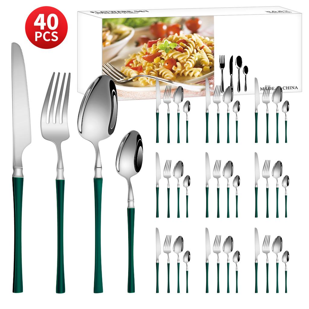 Нержавеющая сталь с небольшой талией, нож для западной еды/стейка, вилка и ложка, десертная ложка, столовые приборы, набор из 24 предметов, подарочный набор