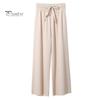 Женские брюки, эластичные повседневные брюки с высокой талией и регулируемым шнурком, однотонные свободные брюки с широкими штанинами, летние тонкие длинные брюки