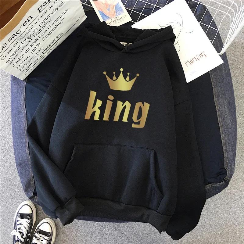 2026 Brand New Woman Man Sweatshirts Classic King Queen Print Couples Hoodies All Season Daily Casual Sporty Loose Hoody Coats
