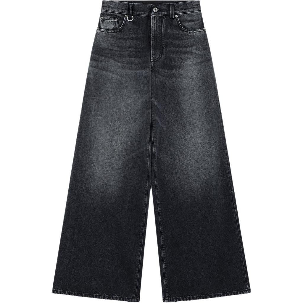 We11done Ss25 Vintage Sweet Cool Mid Waist Zipper Logo Patch Distressed Spring Autumn Jeans Women jeans Black WD-DP0-25-396-W-BK