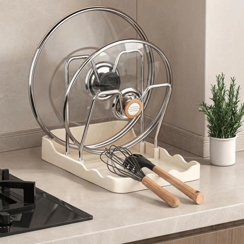 Large Capacity Pot Lid Storage Rack Draining Pot Cover Holder Pan Lid Organizer Countertop