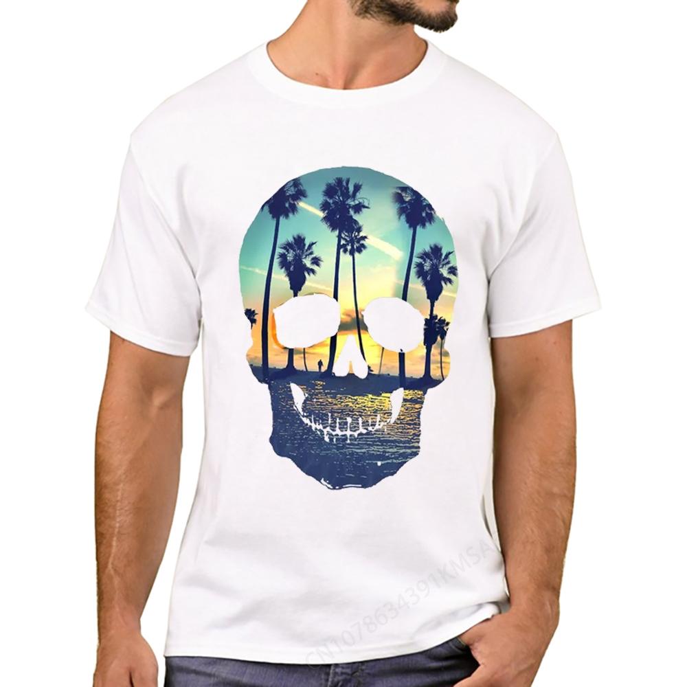 Men T-Shirt Sunset Skull Printed T Shirts Short Sleeve Lost Gods Tshirts Boy Harajuku Tee