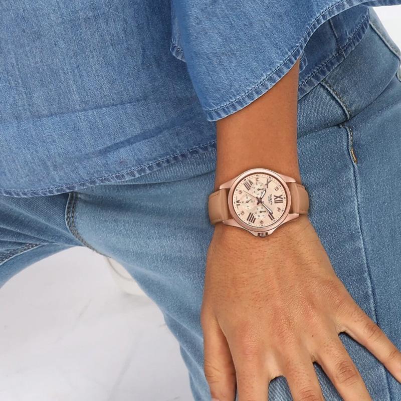Casio SHEEN series 50 meters waterproof quartz movement leather strap Japanese and Korean watch women's watch gold dial SHE-3806GL-9A