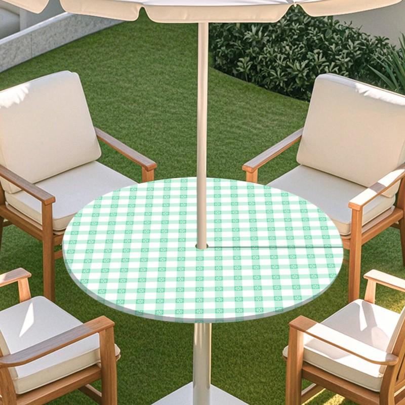 Outdoor Round Table Cover With Umbrella Hole Elastic Edge Waterproof Dustproof Patio Garden Tablecloth