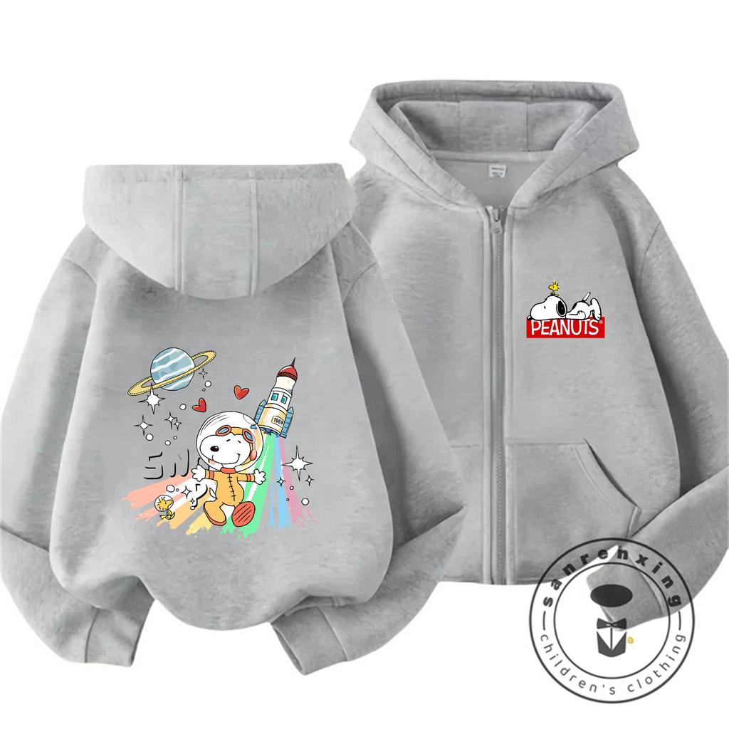 Winter Trendy Casual Zipper Hoodie Cute Cartoon Print Street Style Kids Hooded Top Snoopy Children 3 14