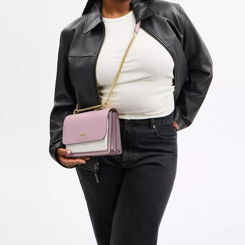 COACH Klare 21 brand logo print coated canvas and leather shoulder crossbody bag small women's pink