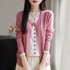 Early Spring New Fashion Round-neck Women's Fake Two Contrasting Color Cardigans, Light and Breathable, Youthful and Slimming Outerwear