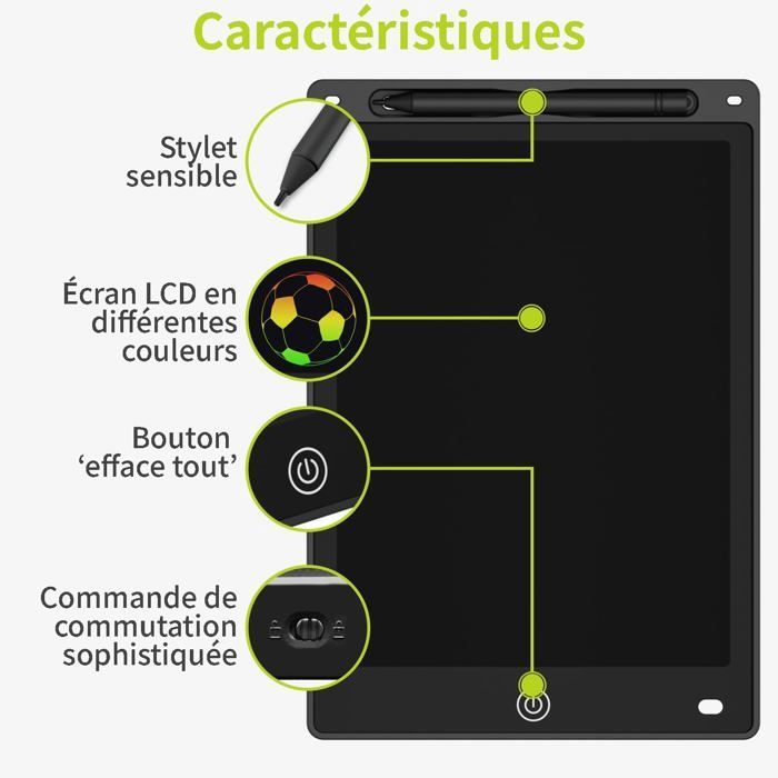 ACROPAQ Tablette dessin Enfant Magique 12 Pouces- Ecran LCD Noir- Tablette graphique enfant- Pile CR2025 incluse