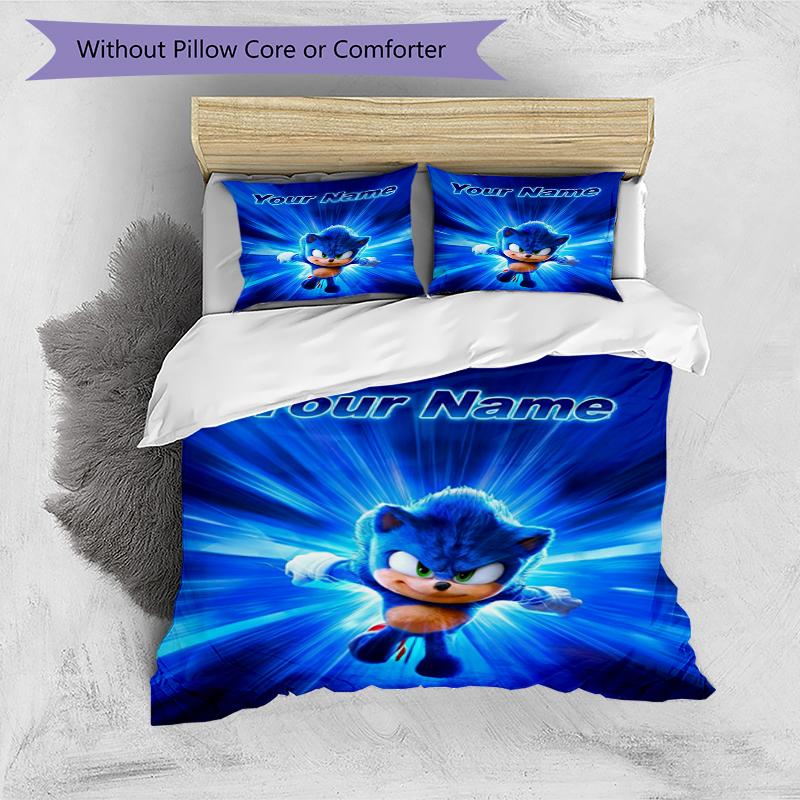 Sonic Custom Name Text Print 1Pc Bedding Set Duvet Cover With Two Pillowcases Soft Bed Linen For Household Bedroom