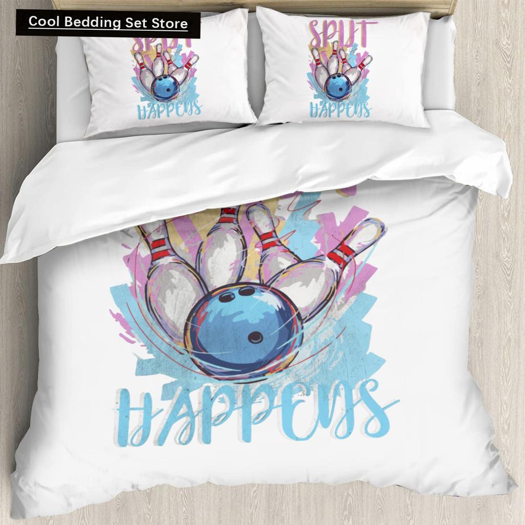 Bowling King Queen Double Duvet Cover Teens Sports Games Theme Bedding Set Starry Sky Comforter Cover Blue Polyester Quilt Cover