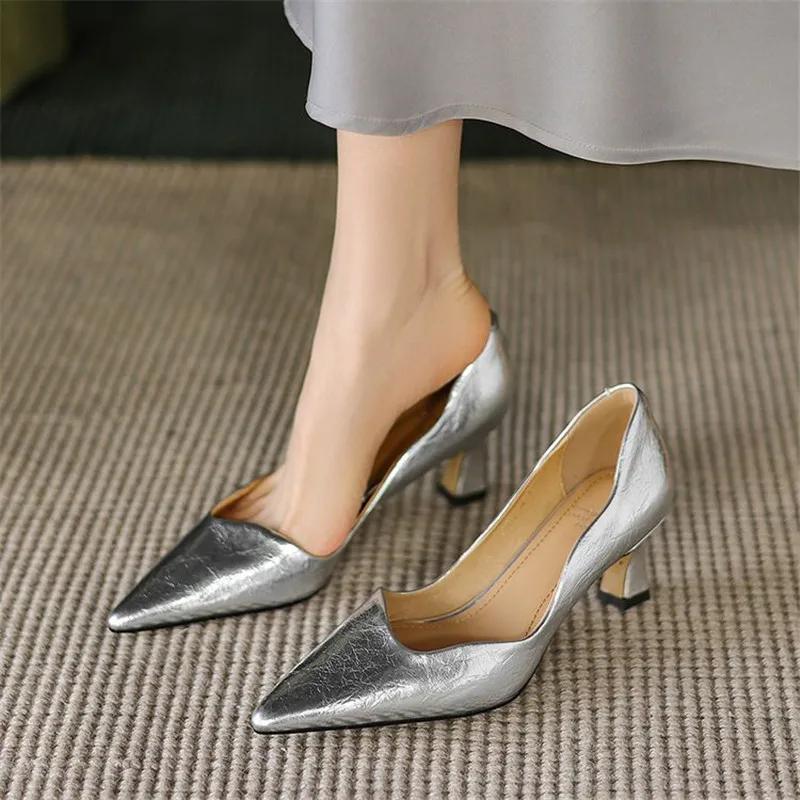 Модные новые весенне-летние туфли из спилковой кожи для женщин с острым носком, женские туфли-лодочки, туфли на высоком каблуке, модные лаконичные женские туфли