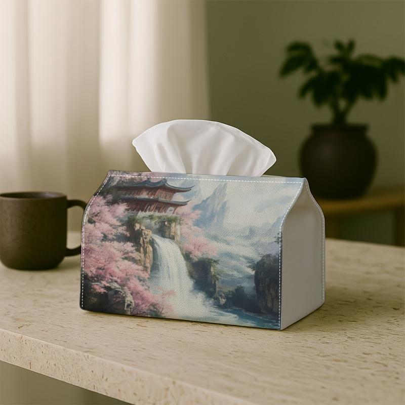 1pc Oriental Cherry Blossom Tissue Box & Napkin Holder - Asian-Themed Decorative Holder Suitable for Kitchen, Living Room, Bathroom - Cover, Fits Tiss