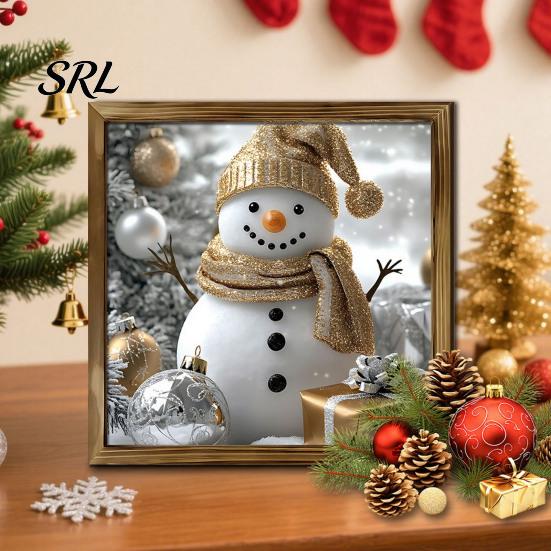 Thickened 2D Wooden Art Christmas Decorative Painting, 7.9" Retro Photo Frame Wall Hanging Gift for Family Ornament Santa Claus/Snowman/Gnome/Reindeer