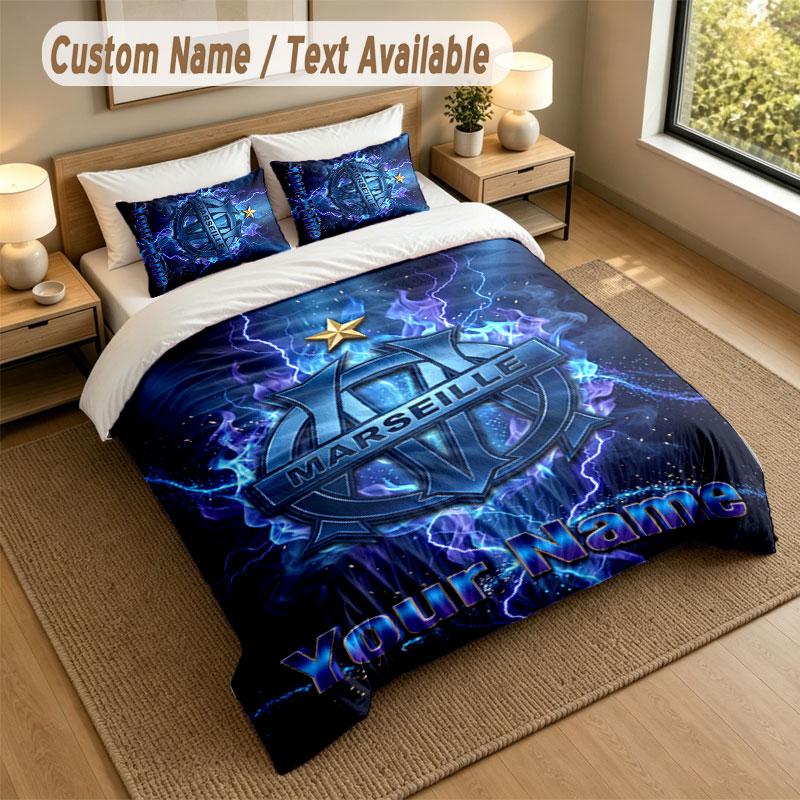 Bedding Set 1 Duvet Cover 2 Pillowcases Olympique Marseille FC Print Soft Bed Linen Bedroom Decor