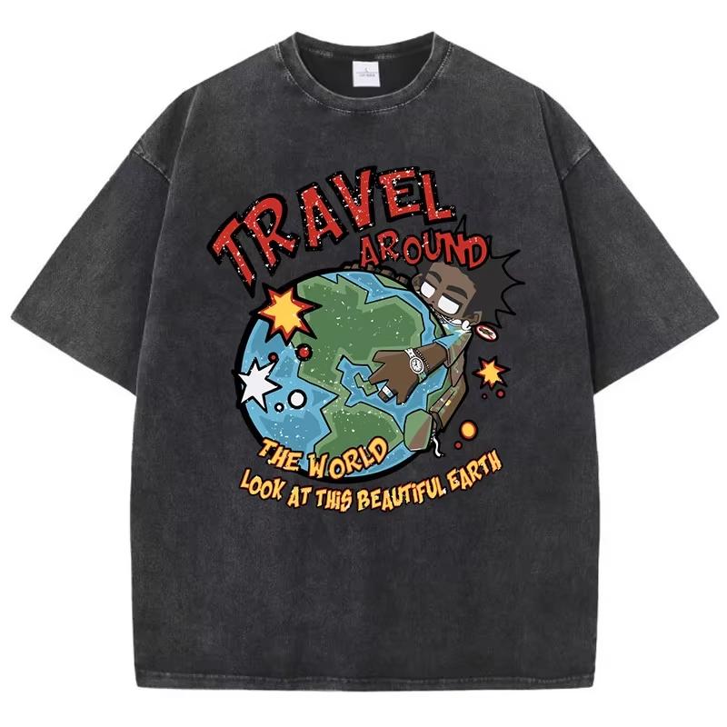 Summer World Tour T-shirt Men's and Women's Water Wash Vintage T-shirt Breathable Casual Comfortable Top Fashion Clothing