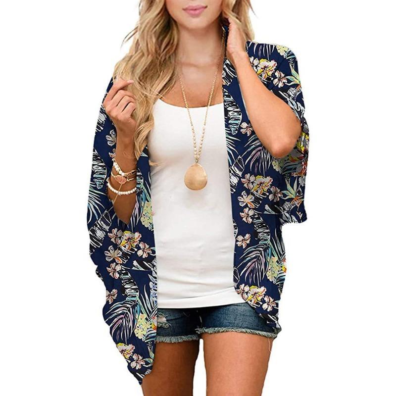 YYFS Женская мода повседневная летняя весна цветочный узор принт блузки и рубашки рукава 3/4