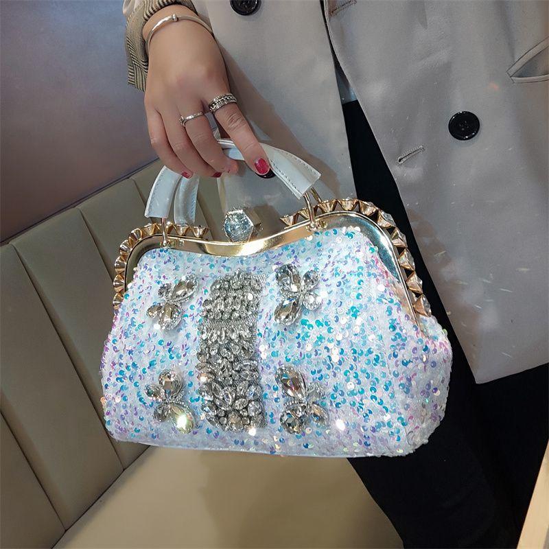 Модная большая вместительная сумка через плечо с пайетками и бриллиантами