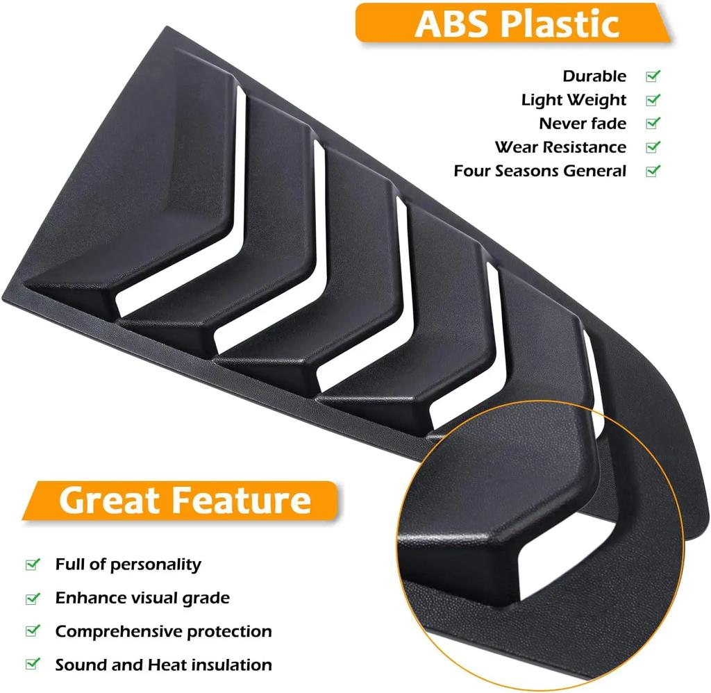 For Ford Mustang 2015-2020 Car Rear Louver Window Side Shutter Cover Trim Sticker Vent Scoop ABS Carbon Fiber Black Accessories