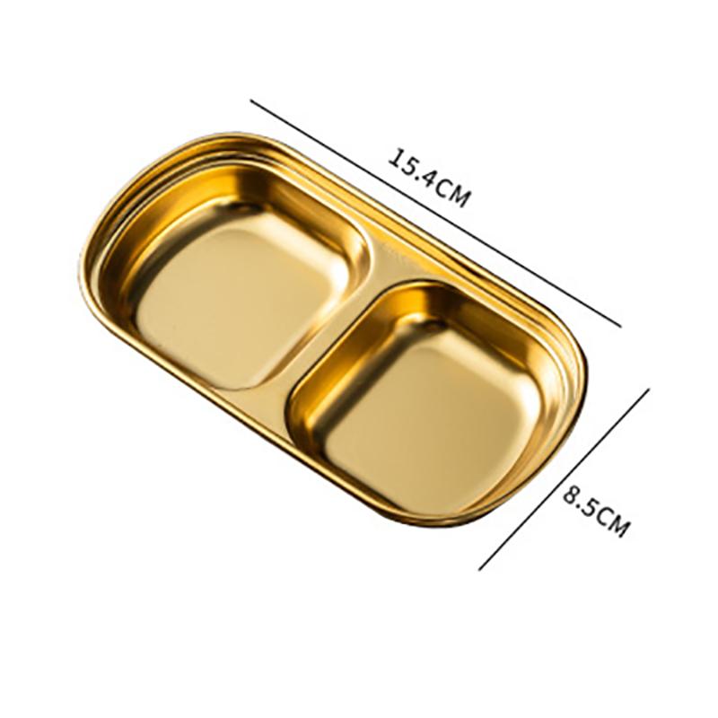 Блюдо для соуса из нержавеющей стали, многосекционная тарелка для приправ, золотистого цвета, утолщенная, тарелка для макания для корейского барбекю, блюдо для пикника на открытом воздухе, кемпинговая посуда