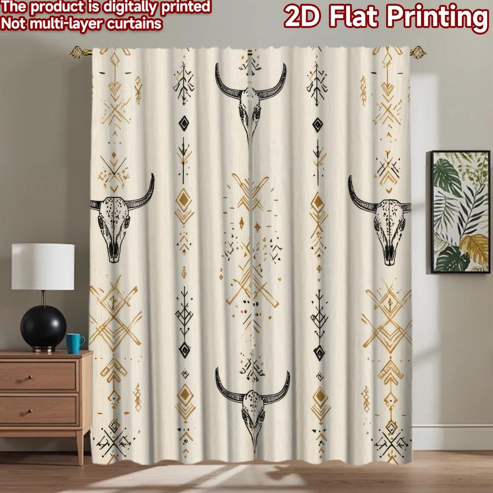 2D flat Photography Backdrop Scene Tapestry Bull Skulls and Geometric Shapes 100% Polyester Party Decorations Use for Indoor