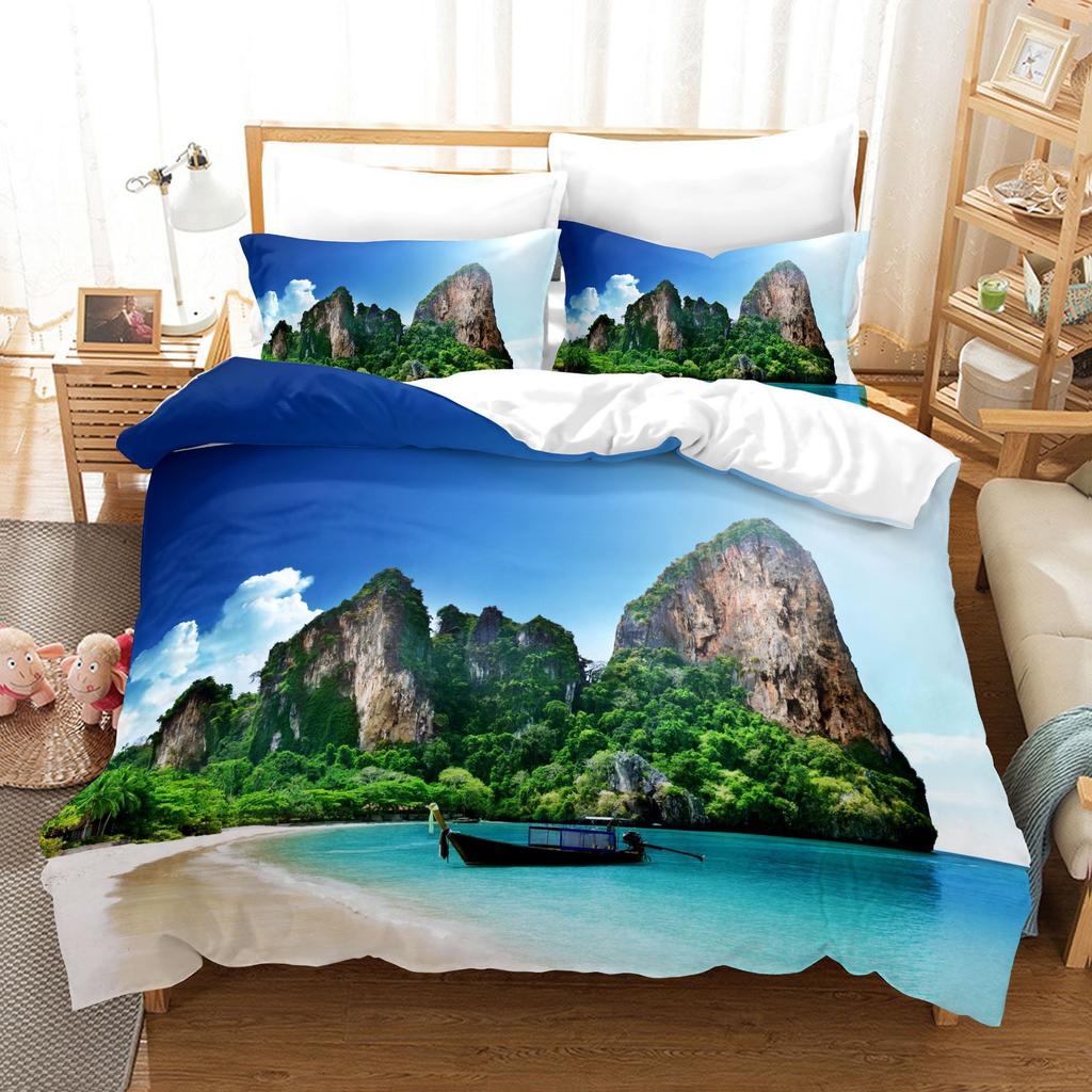 3D Digital Bedding Three-Piece Quilt Cover Landscape