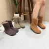 Сапоги из коровьей кожи с матовым хлопком, теплые женские сапоги до середины голени из натуральной кожи с плюшем