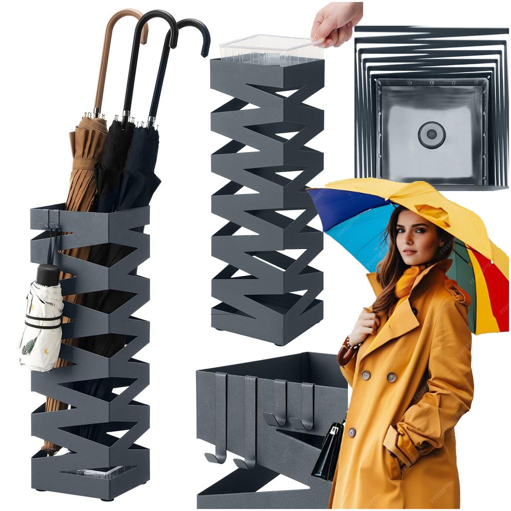Openwork umbrella stand with drainer Loft gray + hooks
