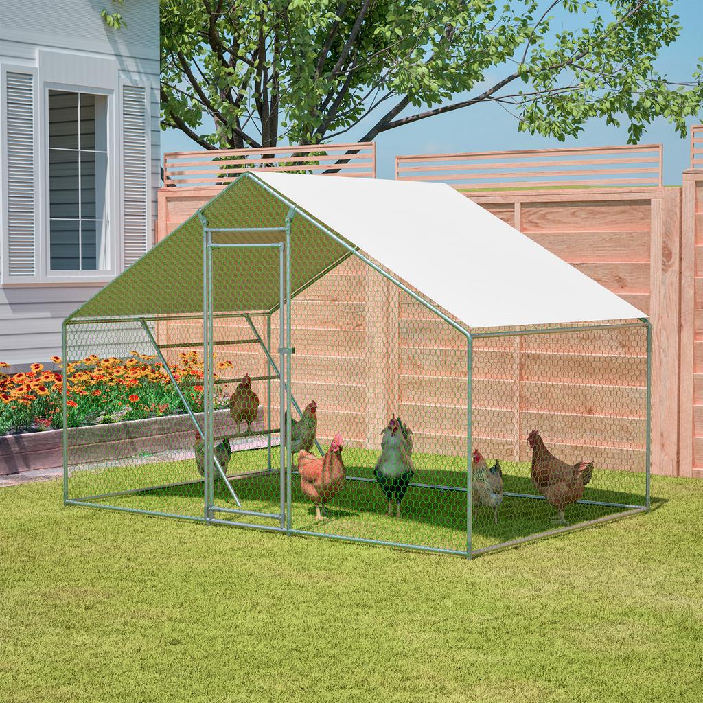 With Ladder: Chicken Coop 3x2m incl. Safety Lock, Waterproof UV Cover & Reinforced 1mm Tubes. Ideal for Chickens, Pigeons, Ducks.