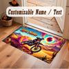 Motorcycle Biker Theme Soft Crystal Velvet Rug Custom Name & Text Print Non Slip Floor Rug for Bedroom Living Room