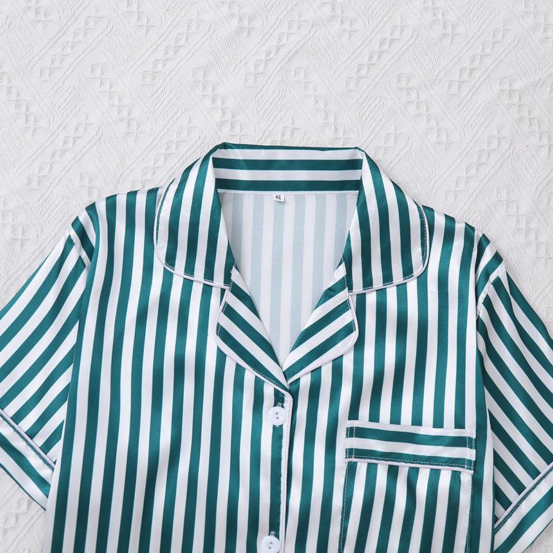 Женский пижамный комплект в полоску из сатина: Кардиган с коротким рукавом и шорты с эластичным поясом