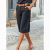 Women's Summer Knee-length Shorts Mid-rise Pockets Straight Wide Leg Shorts