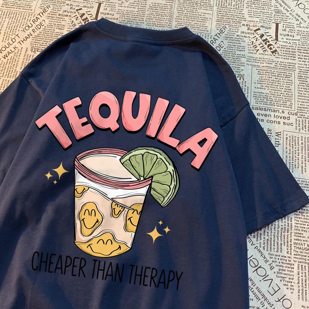 Tequila Cheaper Than Therapy Мужские топы Простота Свободная уличная одежда Творчество Футболки с круглым вырезом Футболка с круглым вырезом для женщин