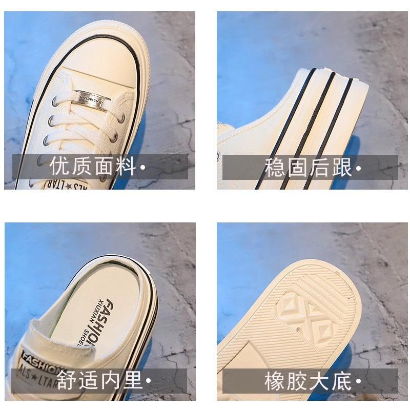 Baotou half slippers women without heels lazy canvas board shoes platform casual slippers casual slippers