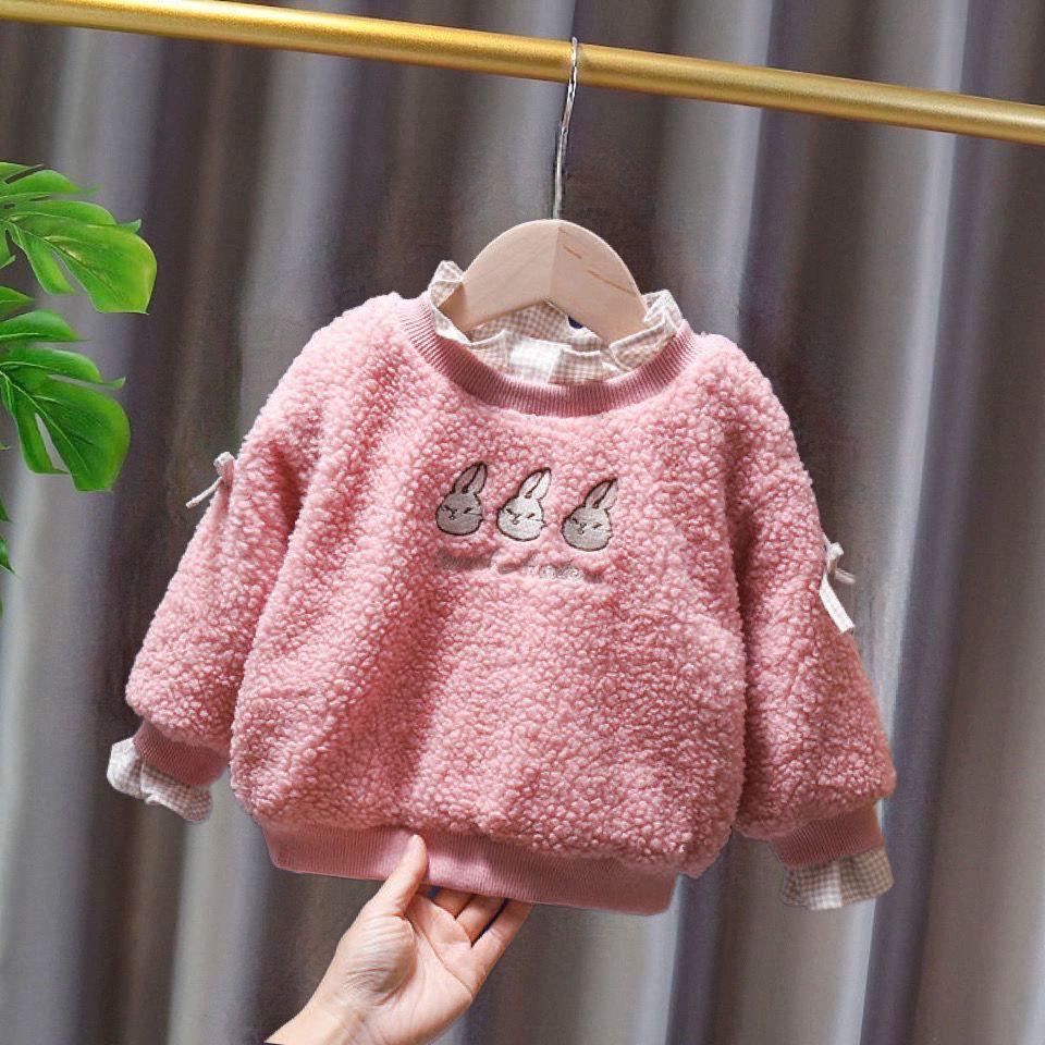 Girls' Fleece-Lined Sweatshirt - Korean Style Lambswool Pullover for Autumn/Winter 2025